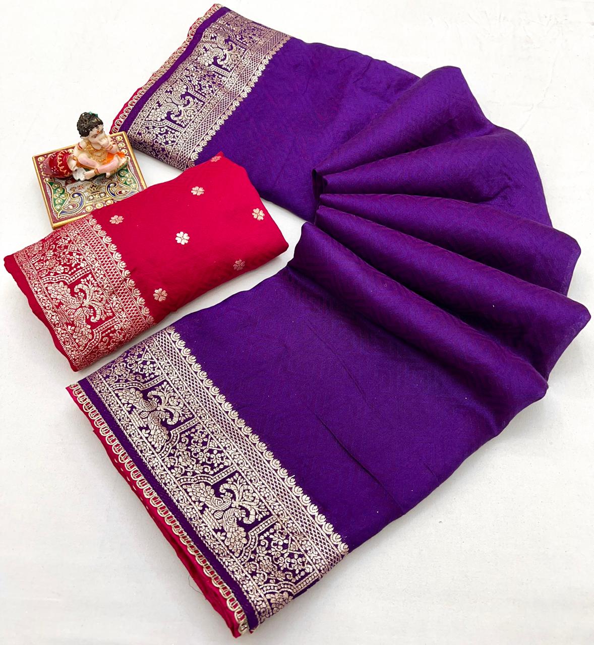 Purple Maslin Silk Zari Woven Saree with Rich Pallu for Women
