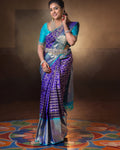 Elegant Purple Silk Saree with Zari Checks & Teal Contrast