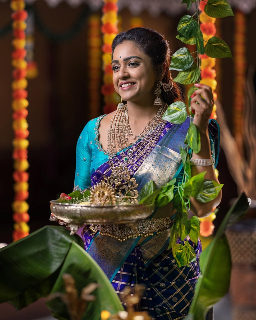 Elegant Purple Silk Saree with Zari Checks &amp; Teal Contrast for Women