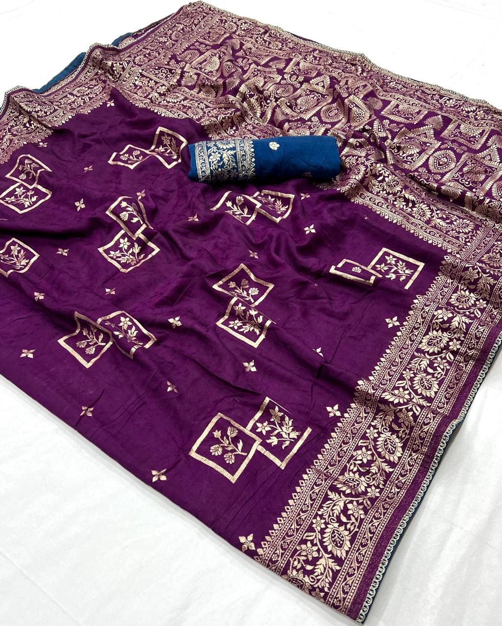 Wine Purple Maslin Silk Zari Woven Saree with Rich Pallu for Women
