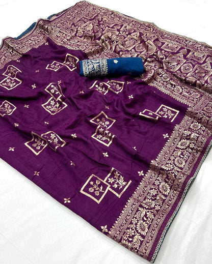 Wine Purple Maslin Silk Zari Woven Saree with Rich Pallu for Women