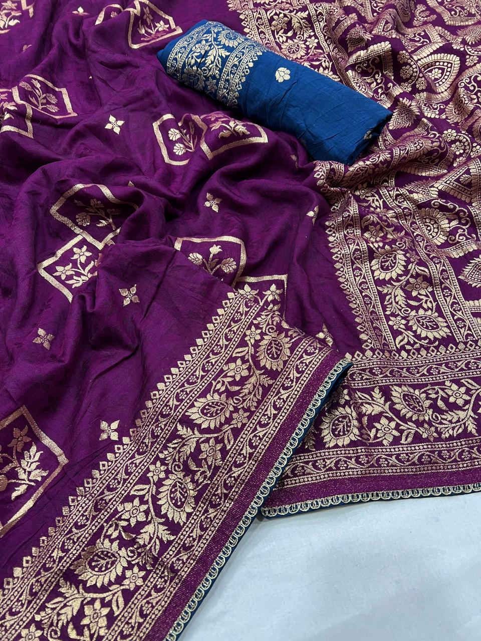 Wine Purple Maslin Silk Zari Woven Saree with Rich Pallu