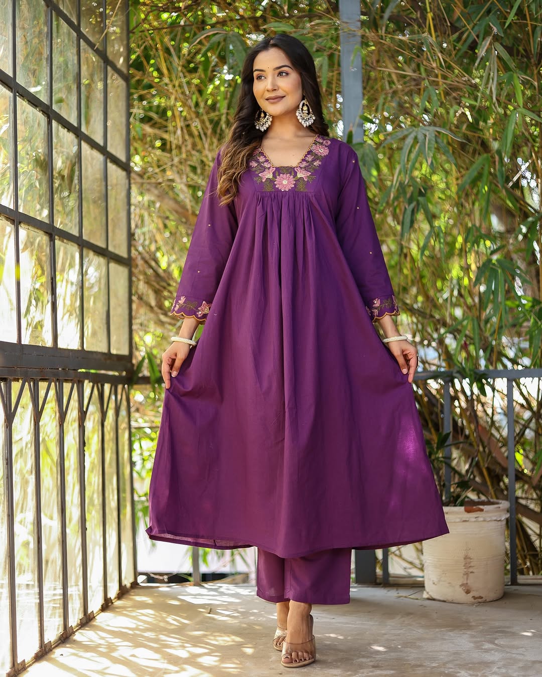 Purple SlubCharm Embroidered Salwar Suit for Women