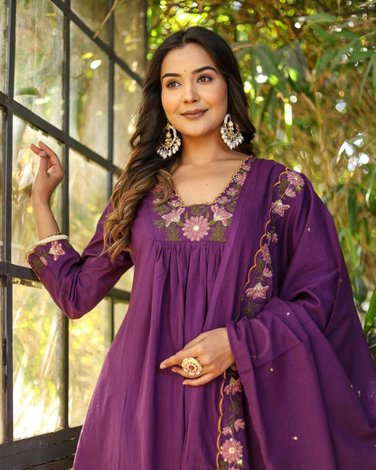 Purple SlubCharm Embroidered Salwar Suit for Women