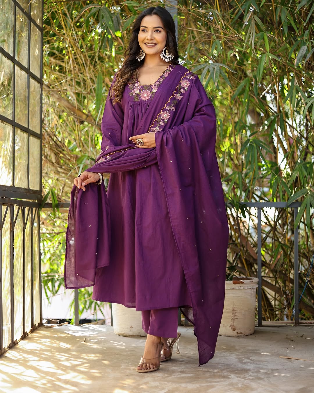 Purple SlubCharm Embroidered Salwar Suit for Women