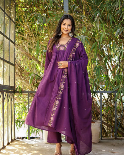 Purple SlubCharm Embroidered Salwar Suit for Women