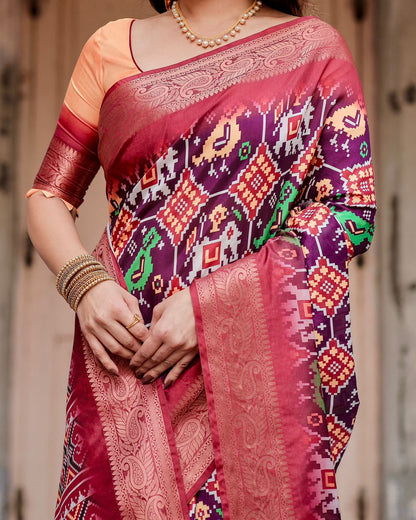 Royal Purple Tussar Silk Saree with Traditional Ikat Print for Women