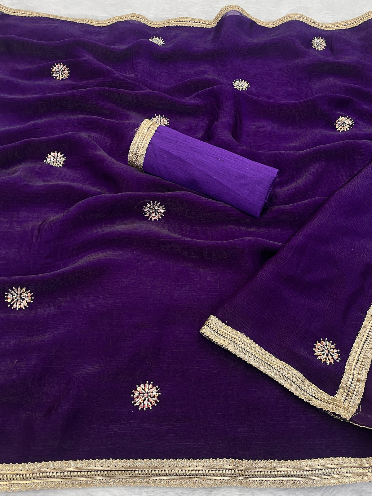 Purple Wedding Wear Embroidered Saree for Women