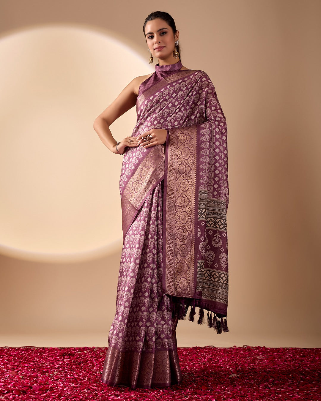 Purple Zari Woven Lichi Silk Saree for Women