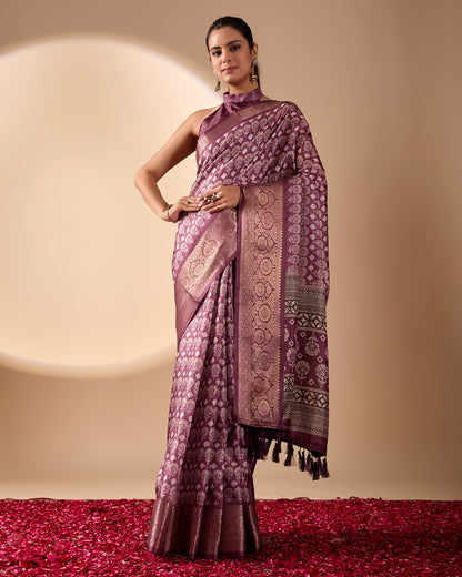 Purple Zari Woven Lichi Silk Saree for Women