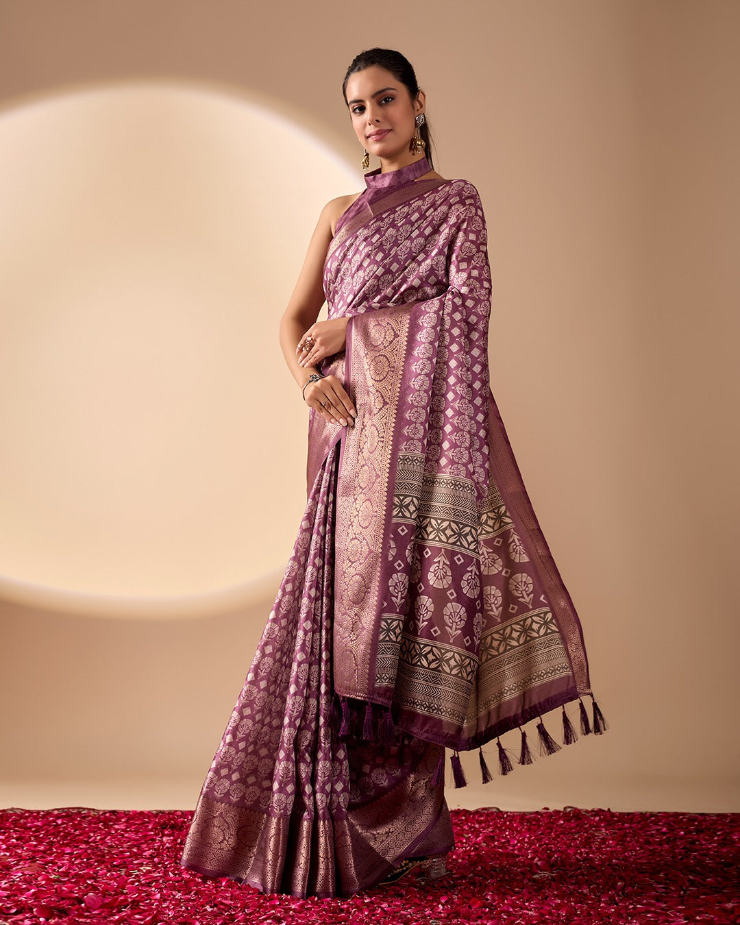 Purple Zari Woven Lichi Silk Saree for Women