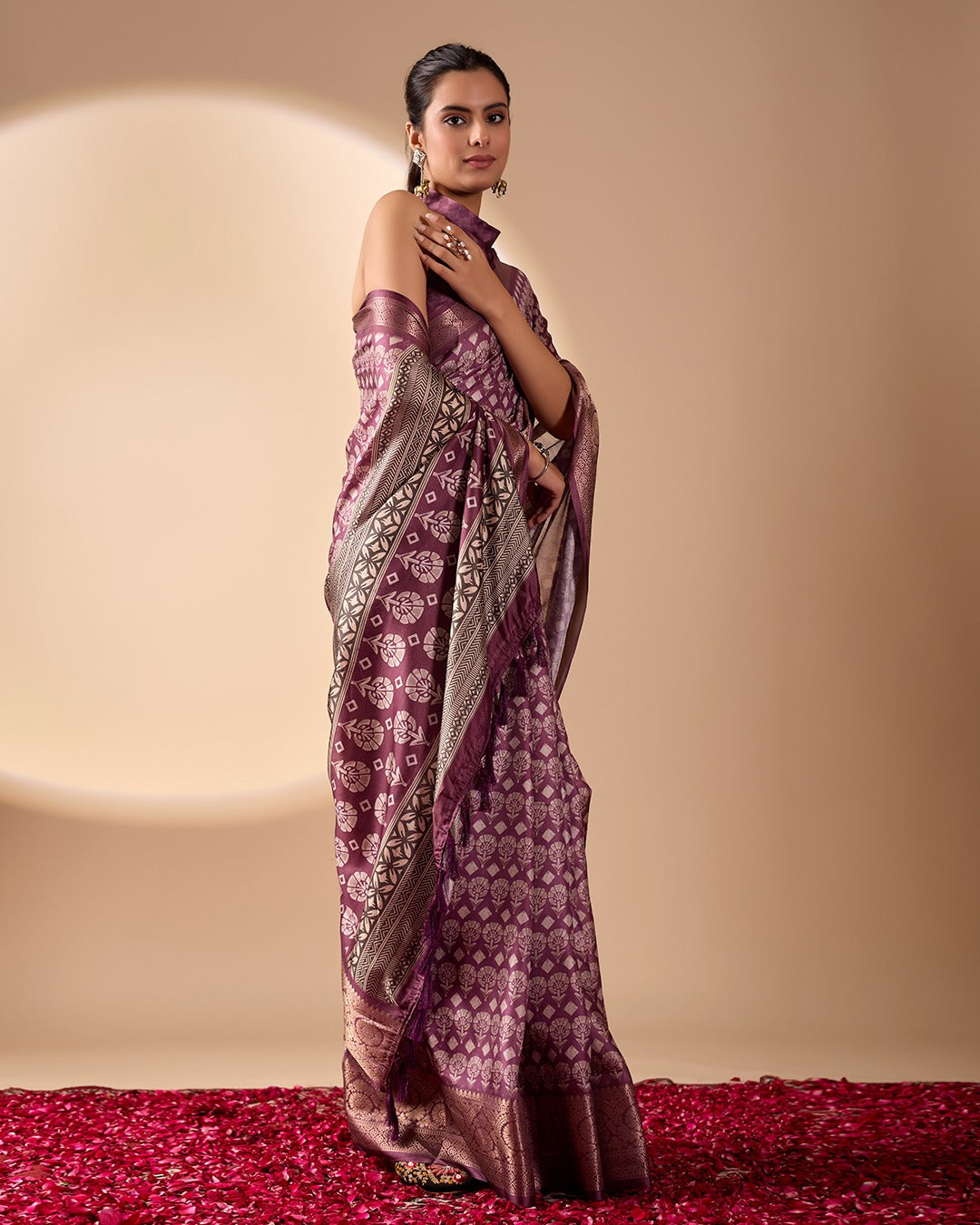 Purple Zari Woven Lichi Silk Saree for Women