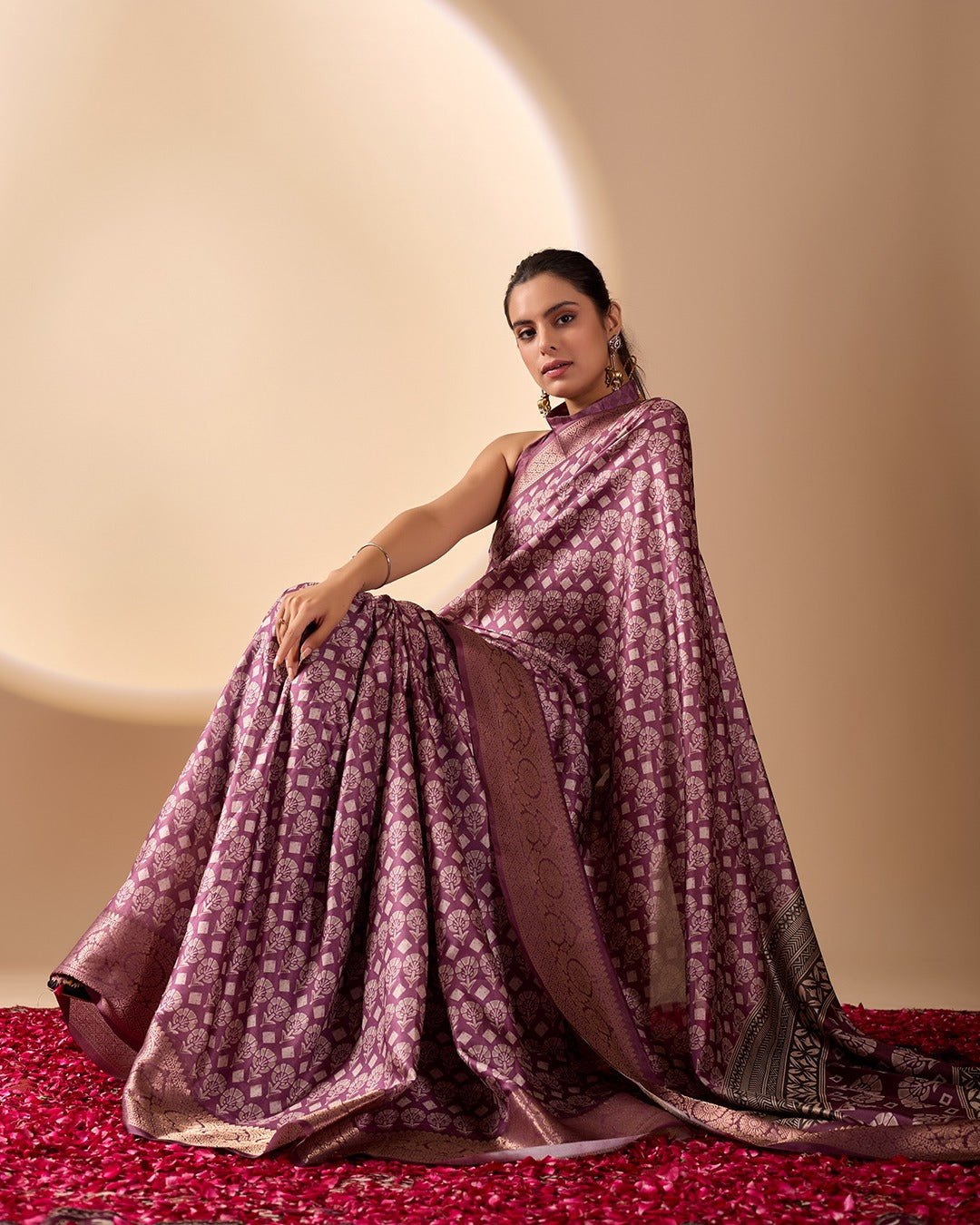 Purple Zari Woven Lichi Silk Saree for Women