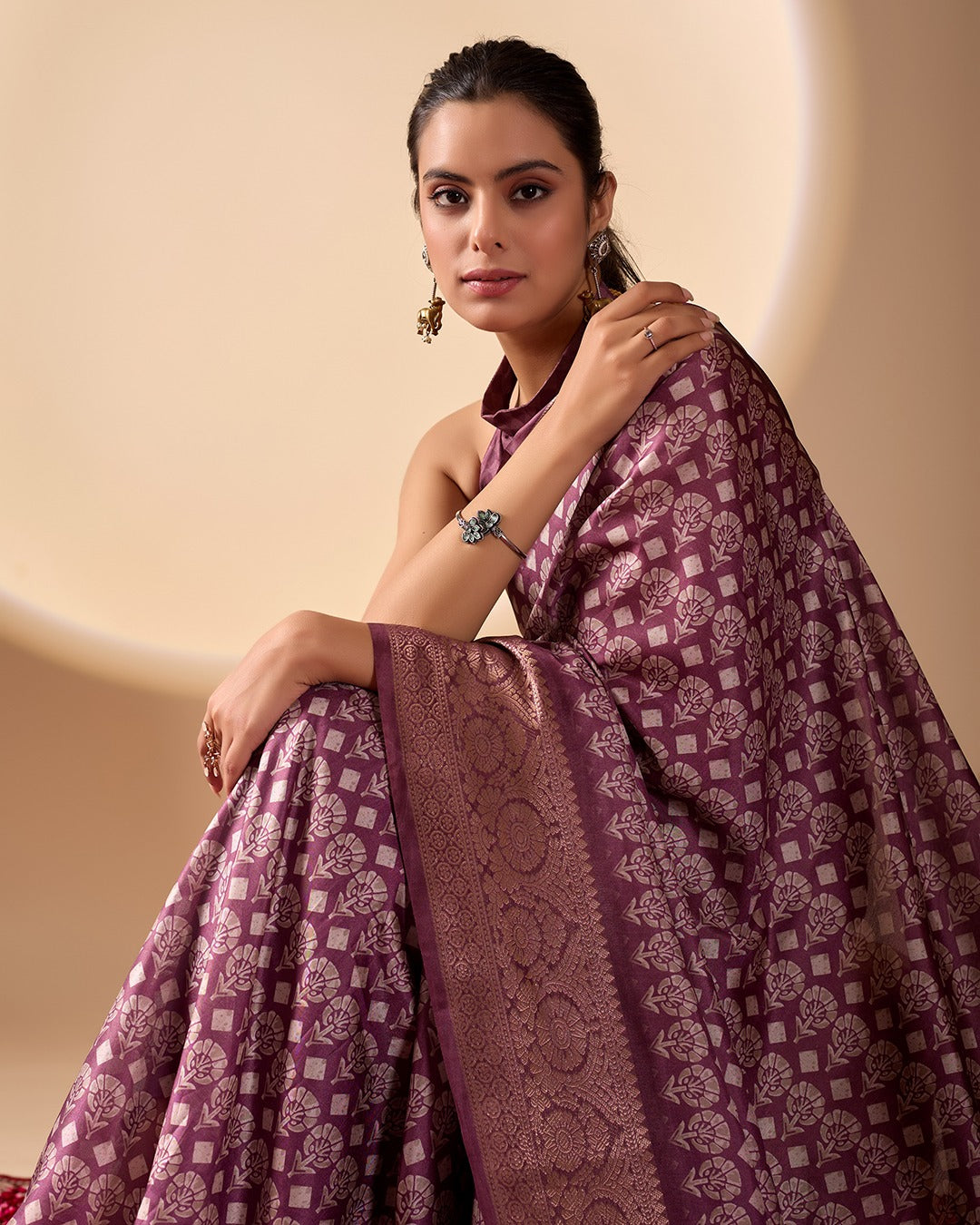 Purple Zari Woven Lichi Silk Saree Online - Varnavi