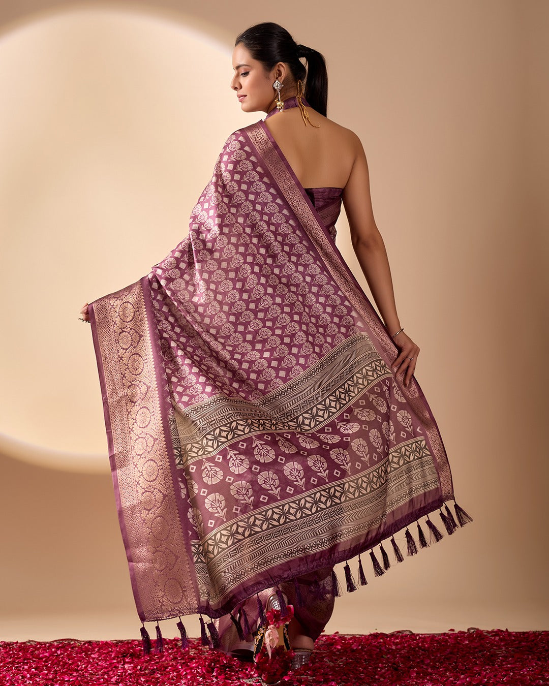 Purple Zari Woven Lichi Silk Saree for Women