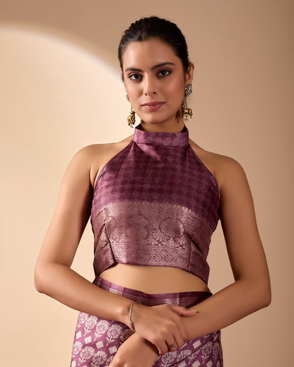 Purple Zari Woven Lichi Silk Saree for Women