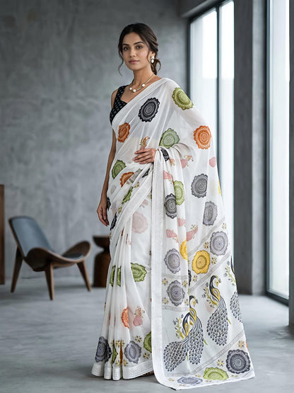 Rajwadi Mor Premium Printed Georgette Saree for Women