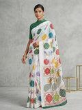 Rajwadi Style White Georgette Saree with Peacock Border