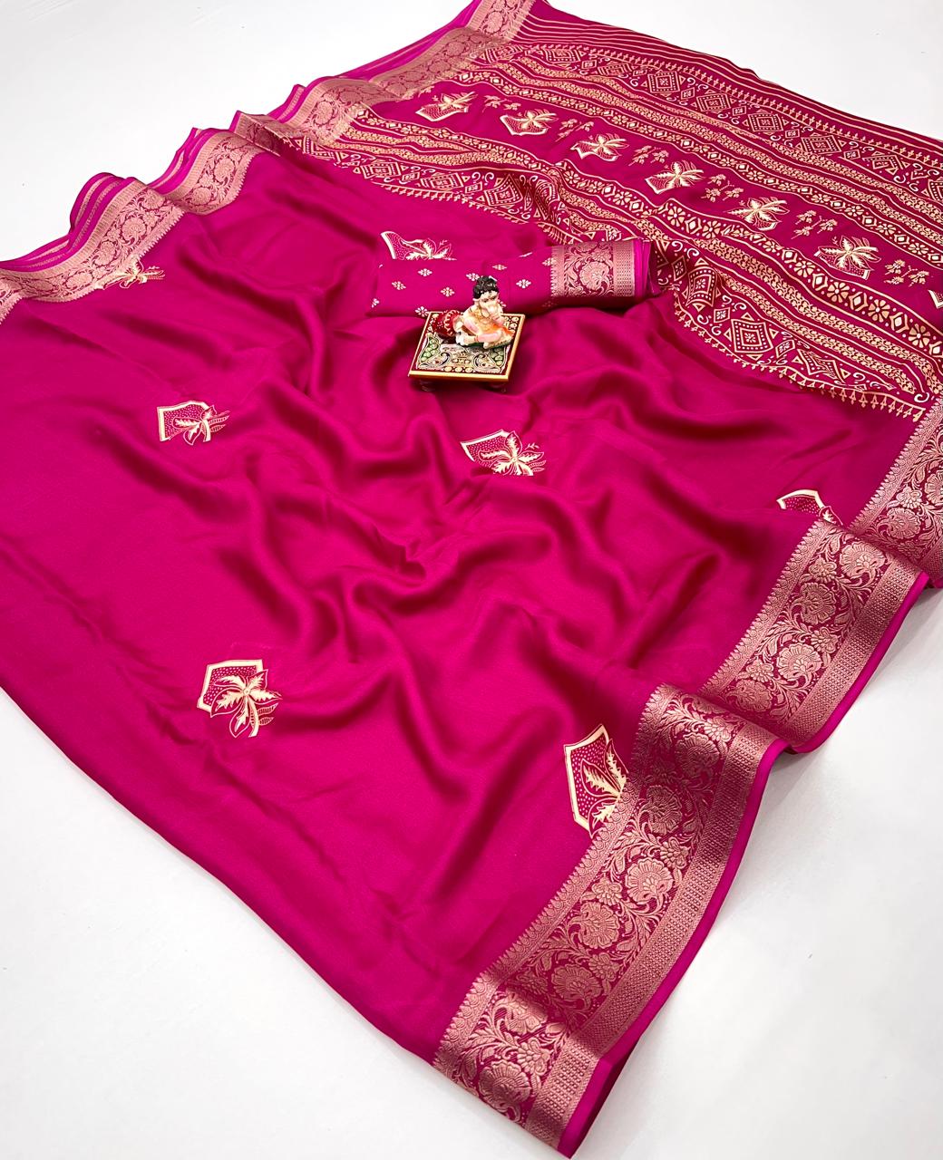 Rani Pink Calcutta Moss Georgette Saree With Blouse for Women
