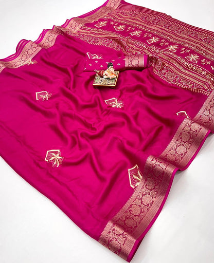 Rani Pink Calcutta Moss Georgette Saree With Blouse for Women