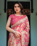 Rani Pink Floral Handloom Saree with Blouse