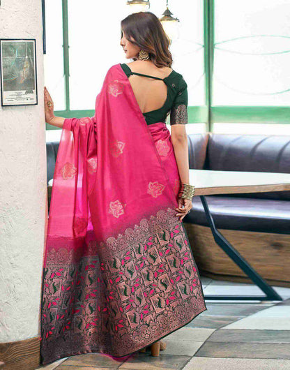 Rani Pink Lichi Silk Saree With Jacquard Border Pallu for Women