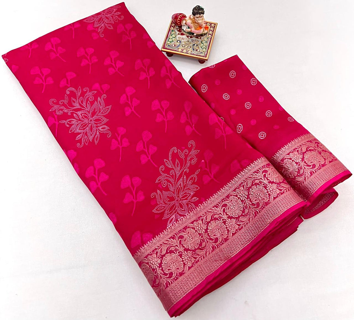Rani Pink Party Wear Moss Georgette Floral Saree for Women