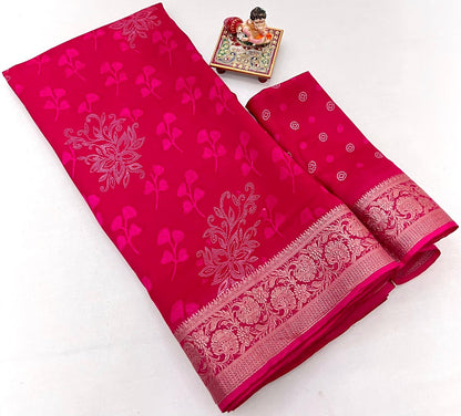Rani Pink Party Wear Moss Georgette Floral Saree for Women