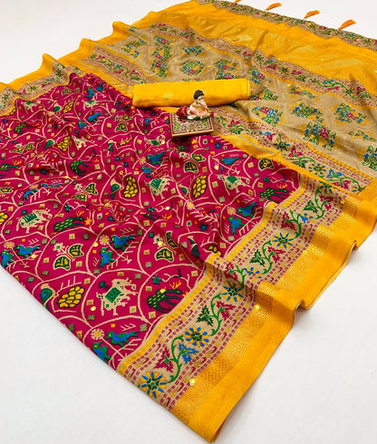 Designer Rani Pink Patola Print Pashmina Silk Festive Saree for Women