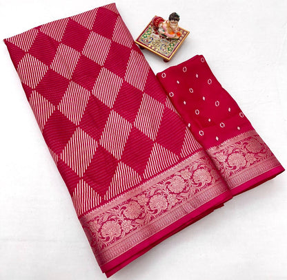 Rani Pink Printed Calcutta Moss Georgette Saree With Zari for Women
