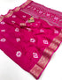 Rani Pink Moss Georgette Saree with Zari Border for Women