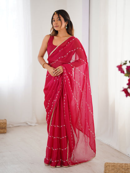 Rani Pink Heavy Smooth Sitara Saree with Sequin Embroidery for Women