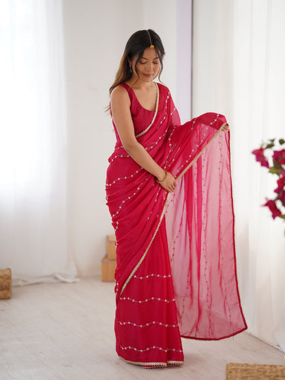 Rani Pink Heavy Smooth Sitara Saree with Sequin Embroidery for Women