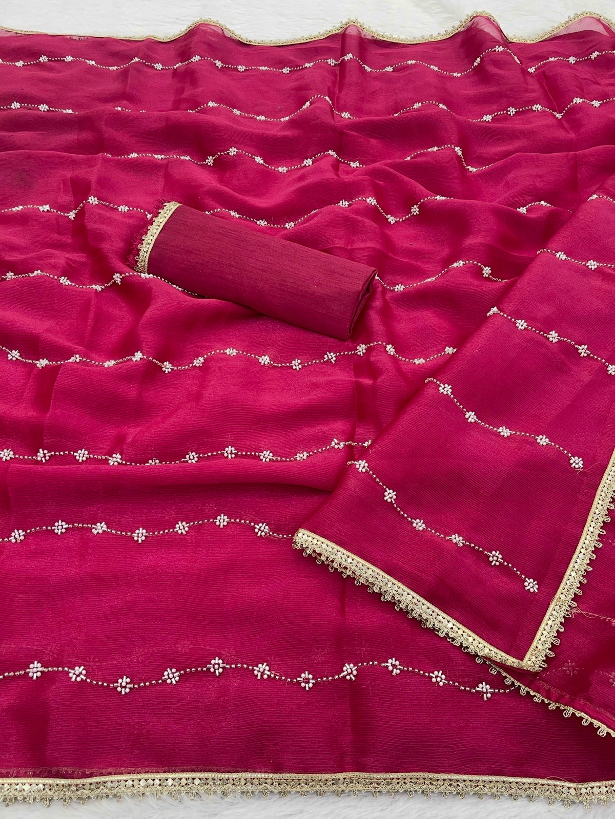 Rani Pink Heavy Smooth Sitara Saree with Sequin Embroidery for Women