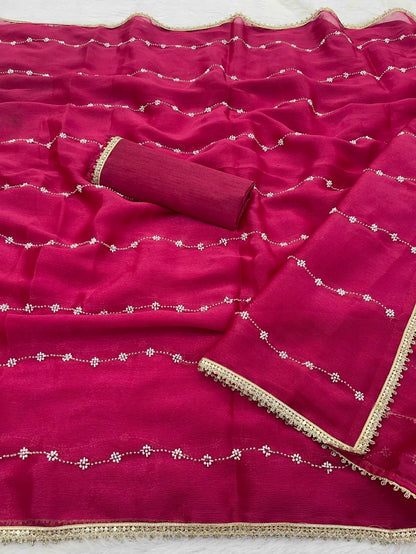 Rani Pink Heavy Smooth Sitara Saree with Sequin Embroidery for Women