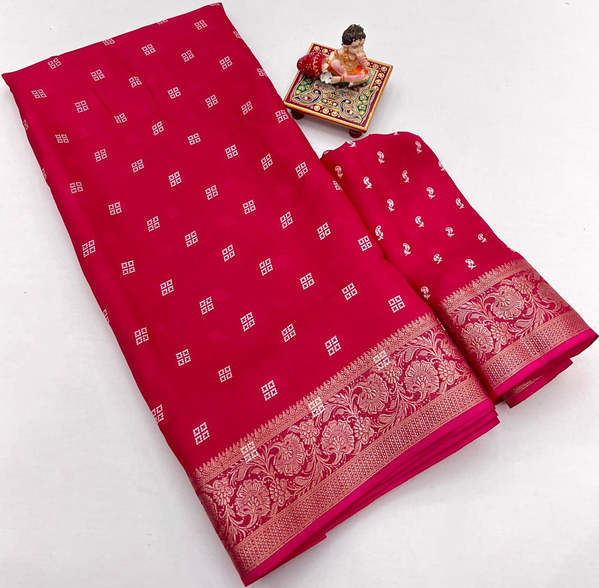 Rani Pink Traditional Moss Georgette Saree With Blouse for Women