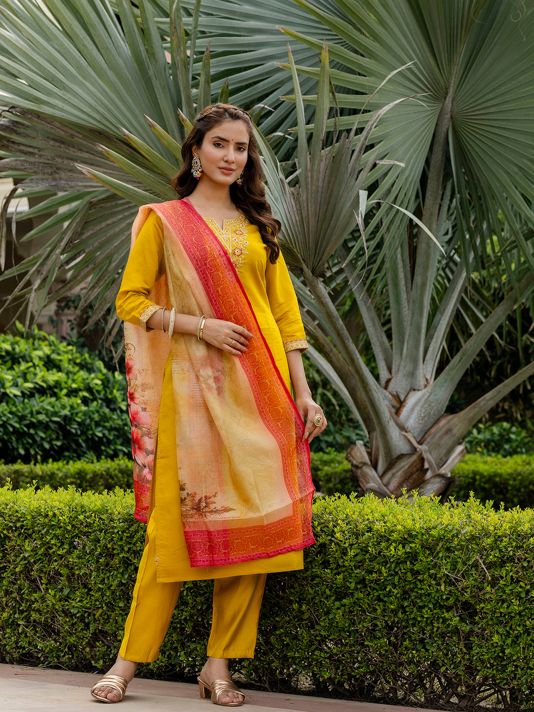 Rayon Embroidered Kurti Pant Set with Taby Dupatta for Women