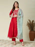 Red Silk Anarkali Kurti Set with Embroidered Dupatta for Women