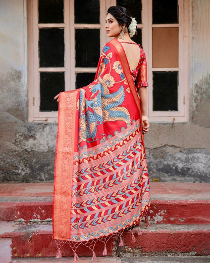 Elegant Red Banarasi Silk Saree for Festive &amp; Wedding Wear for Women