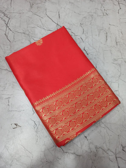 Red Banarasi Silk Saree With Elegant Zari Borde for Women