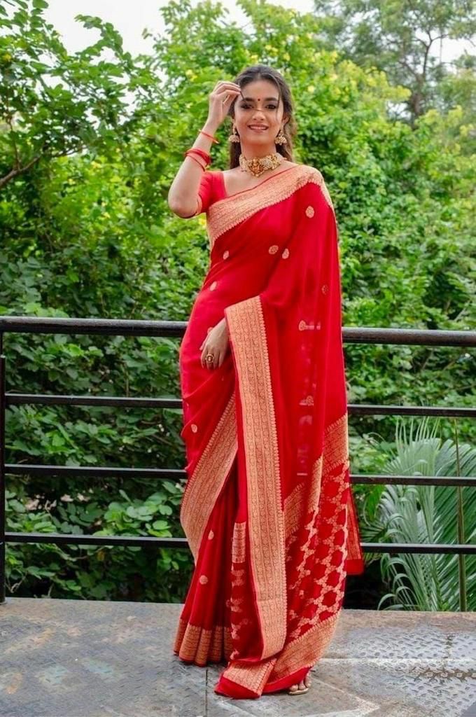 Red Banarasi Silk Saree With Elegant Zari Borde for Women