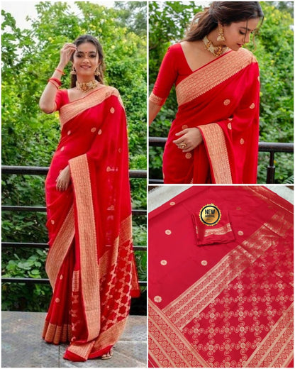 Red Banarasi Silk Saree With Elegant Zari Borde for Women