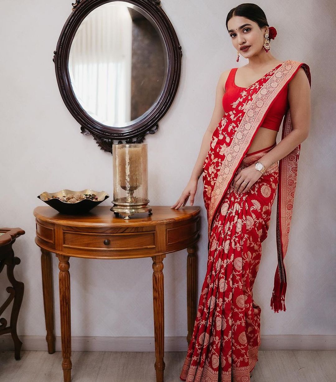 Red Banarasi Soft Silk Saree with Traditional Zari Work for Women