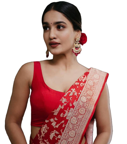 Red Banarasi Soft Silk Saree with Traditional Zari Work for Women