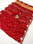 Red Bandhani Gajji Silk Saree with Gota Patti Handworks for Women