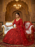 Red Butterfly Net Sequins Lehenga Set Wedding Wear