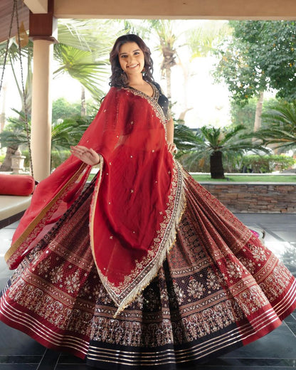 Red Ethnic Lehenga Choli with Digital Print Design for Women