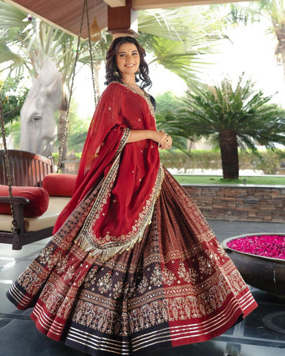 Red Ethnic Lehenga Choli with Digital Print Design for Women