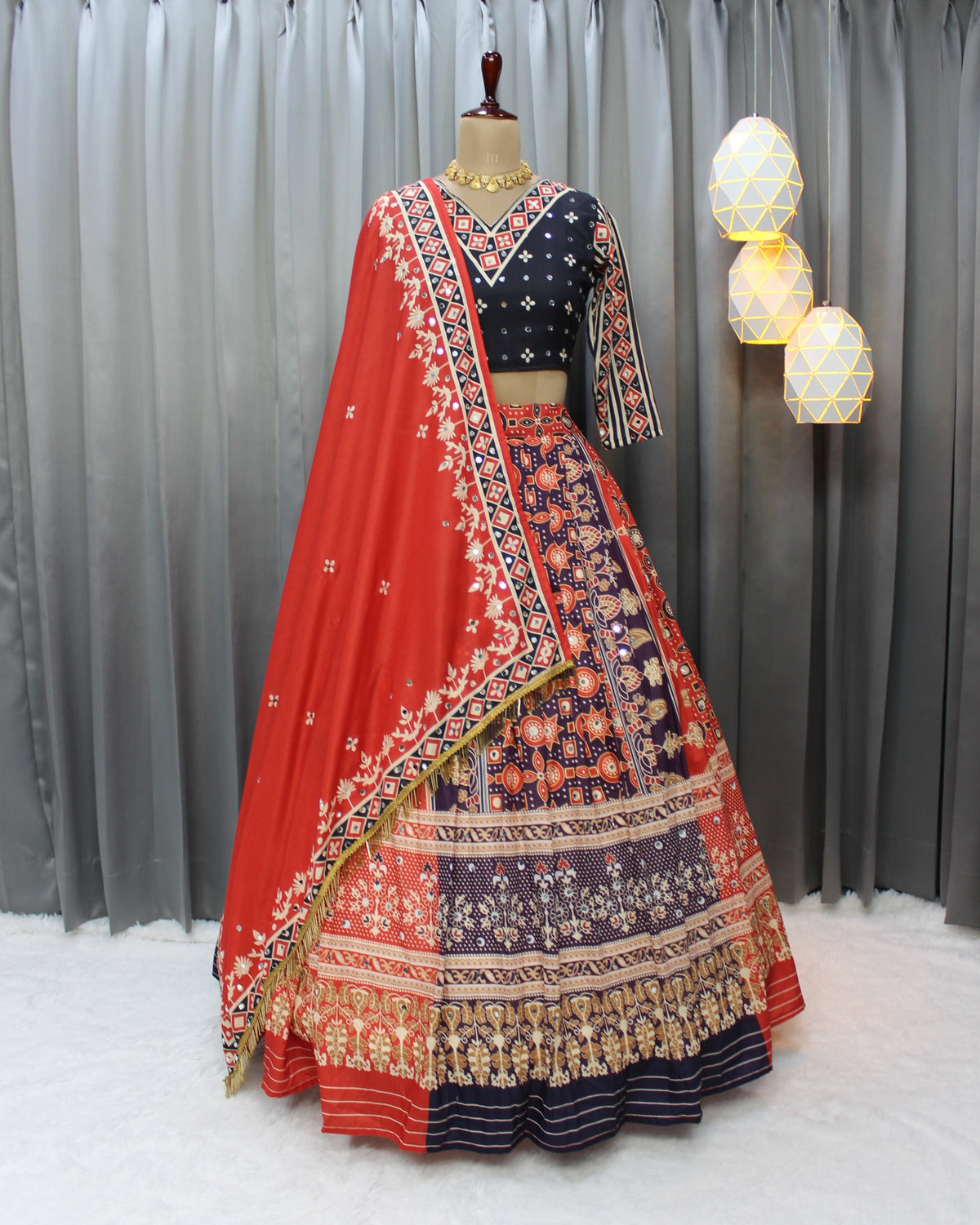 Red Ethnic Lehenga Choli with Digital Print Design for Women