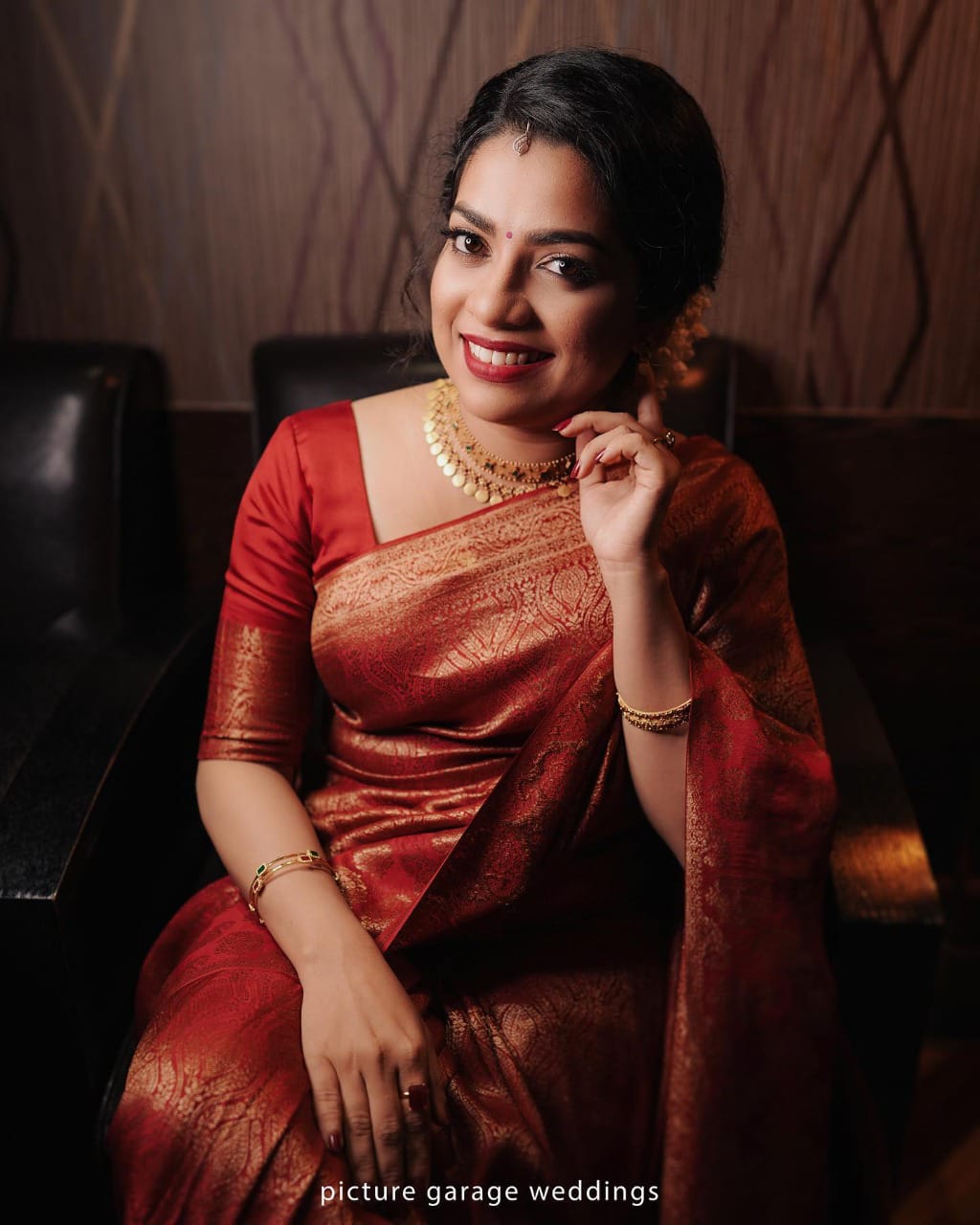Red Lichi Silk Saree with Rich Golden Jacquard Work for Women